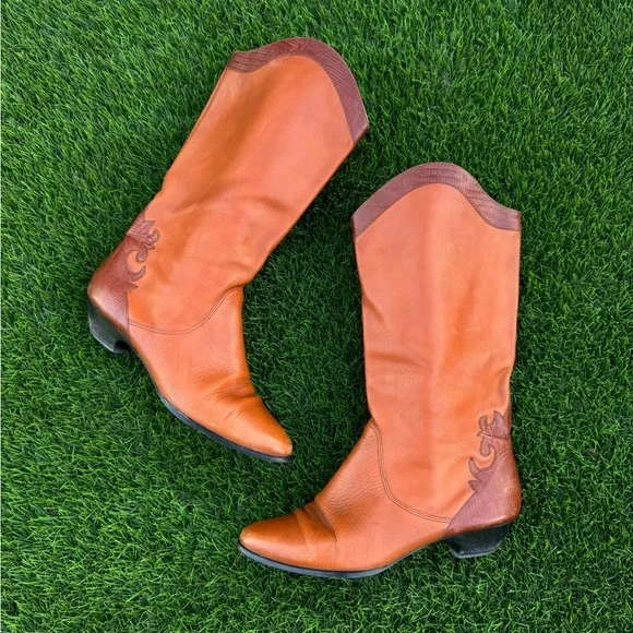 Vintage Gloria Vanderbilt Brown Leather Western Cowboy Fashion Boots (size 7.5) - Picture 12 of 12